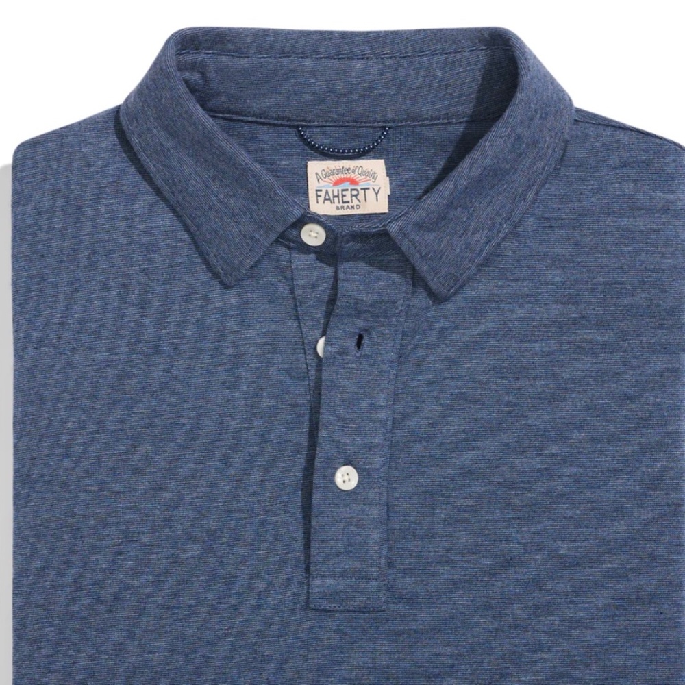 Faherty Men's Movement Short-Sleeve Polo in Sea Navy Melange